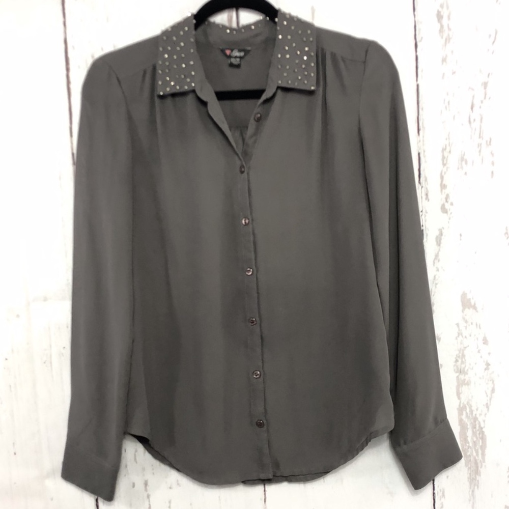 GUESS LONG SLEEVE CHIFFON GRAY BLOUSE SIZE XS